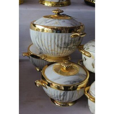 White and gold marble insulated food warmer set