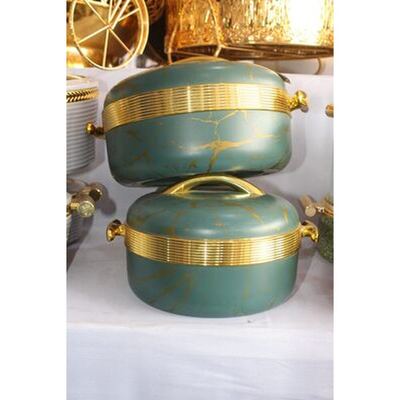 Green and gold marble insulated food warmer set