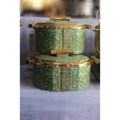 Green floral-print insulated food warmer set
