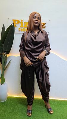 Women's chocolate brown satin two-piece set