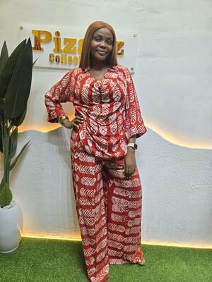 Women's red and white adire print two-piece set