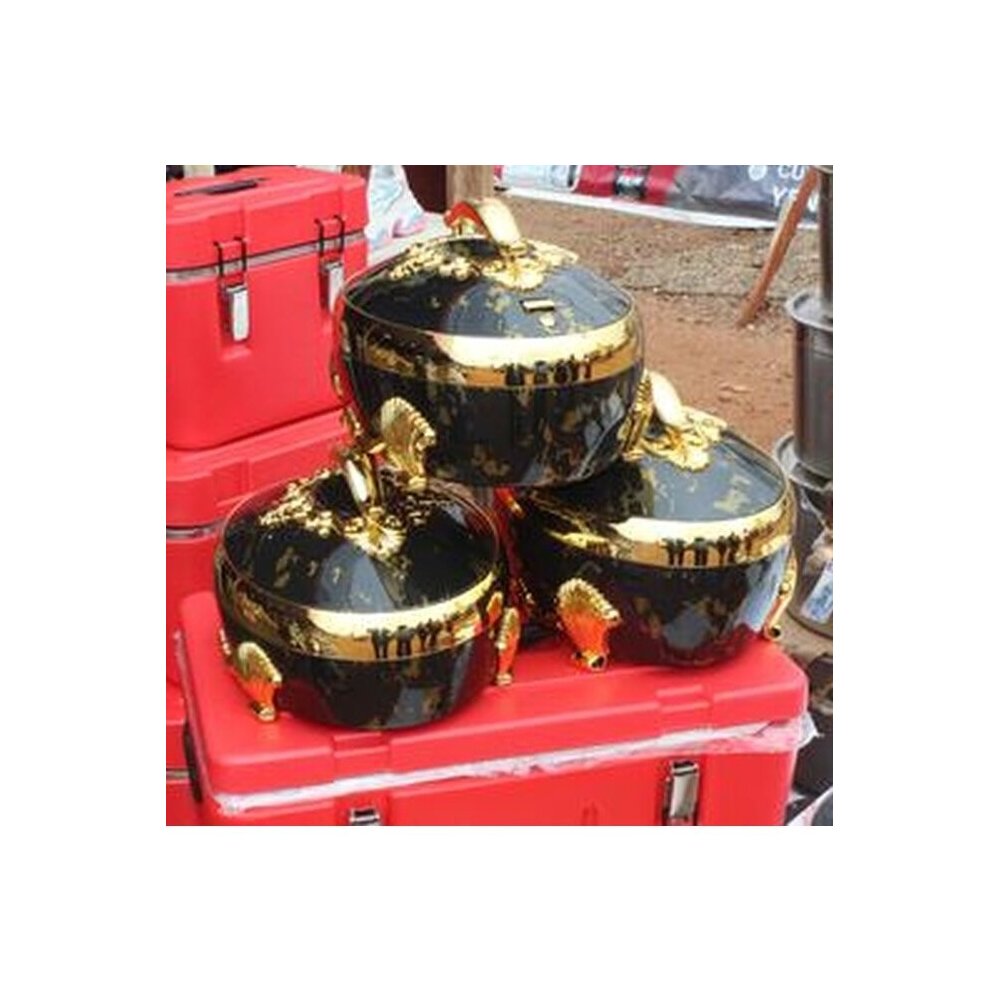 Black and gold marble insulated food warmer set