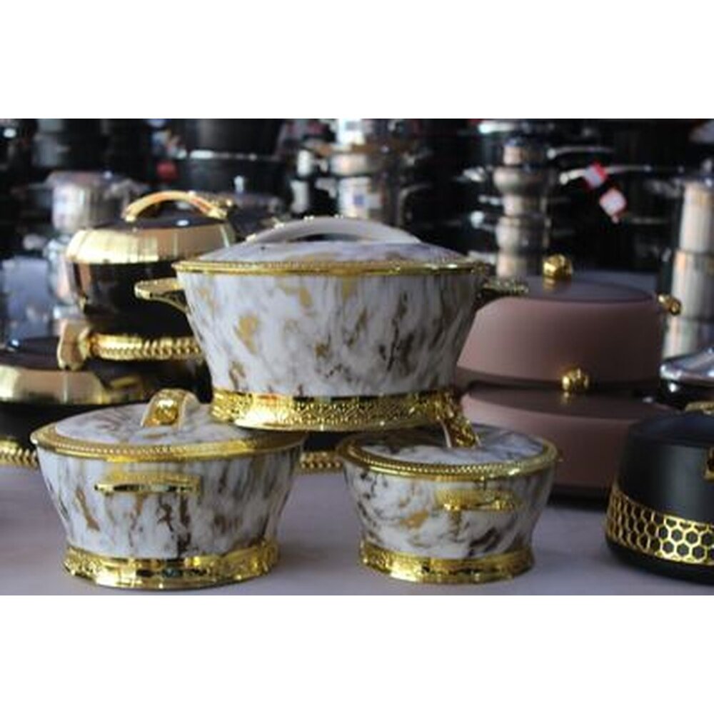 White and gold marble insulated food warmer set