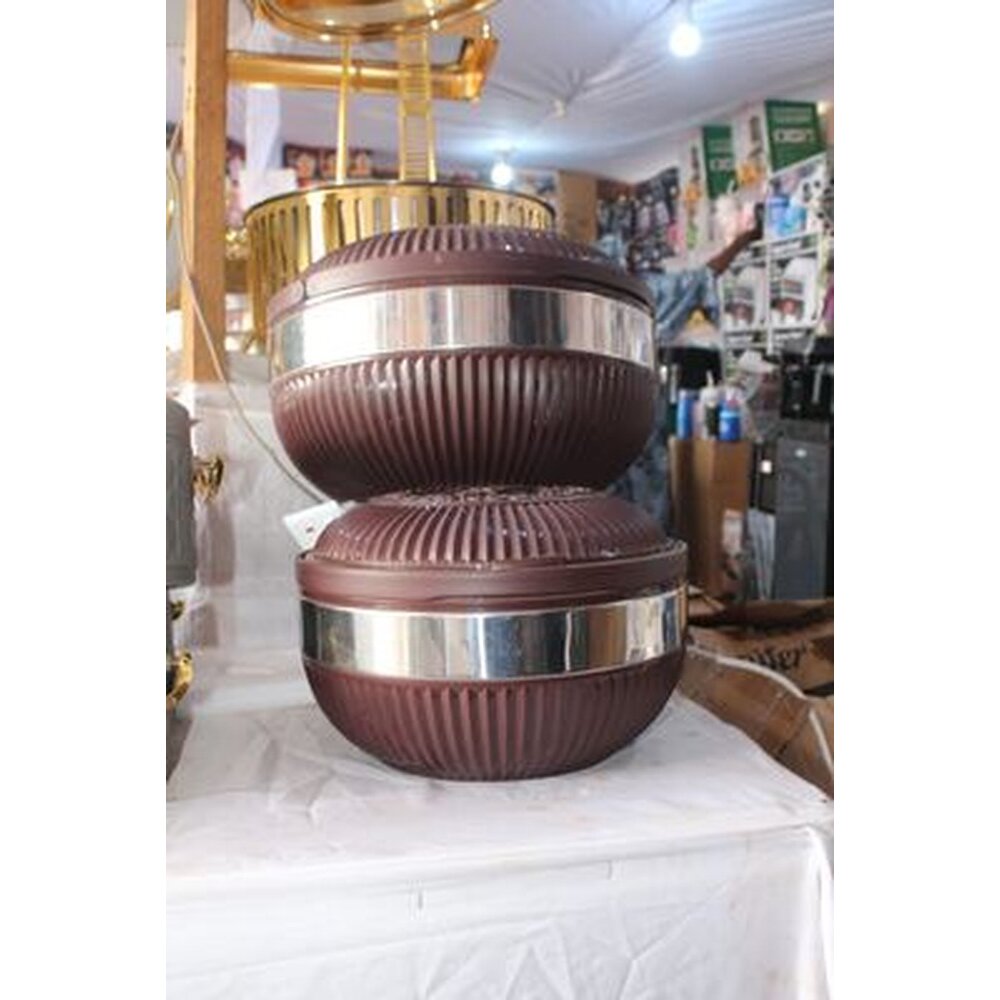 Brown ribbed insulated food warmer set
