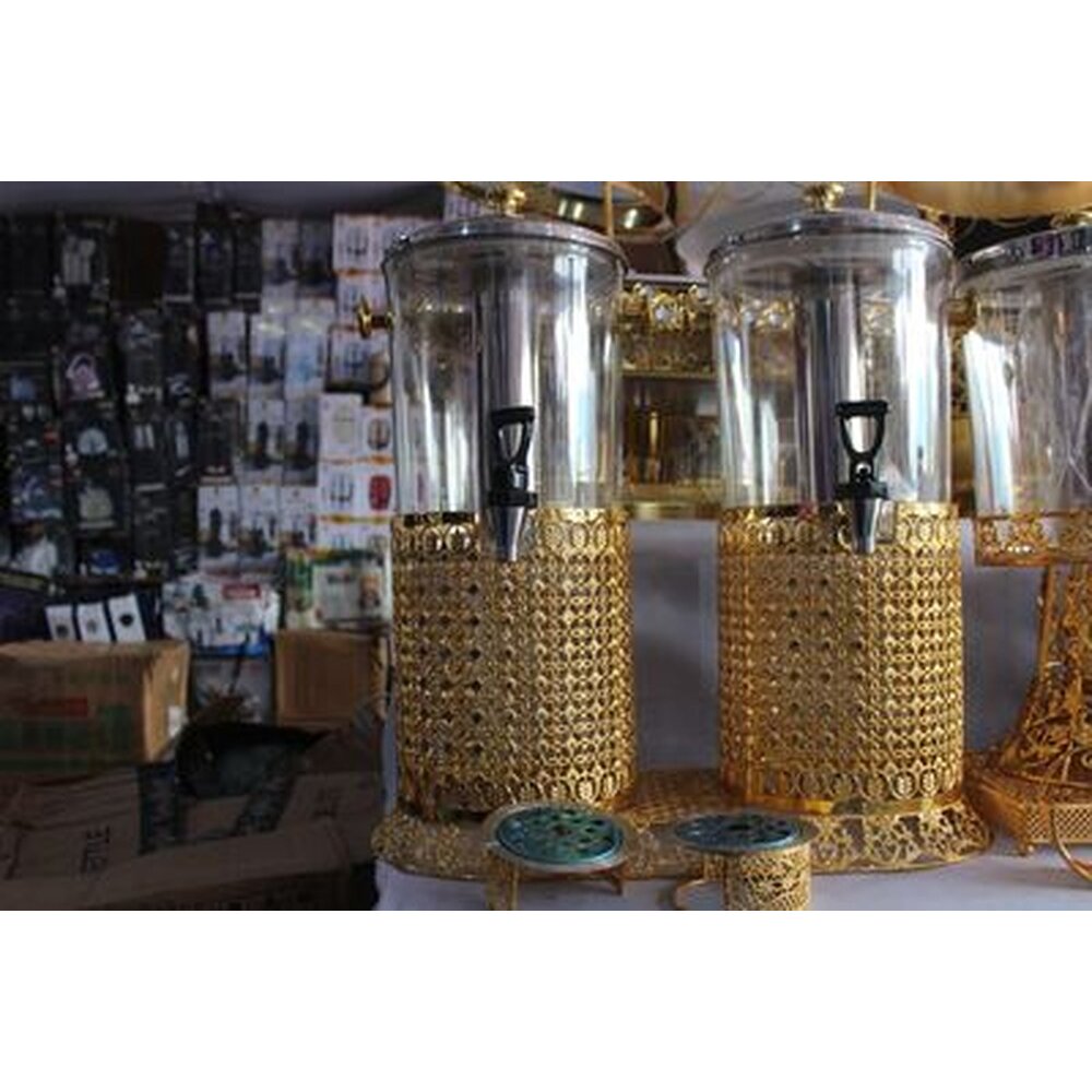 Gold filigree beverage dispenser set