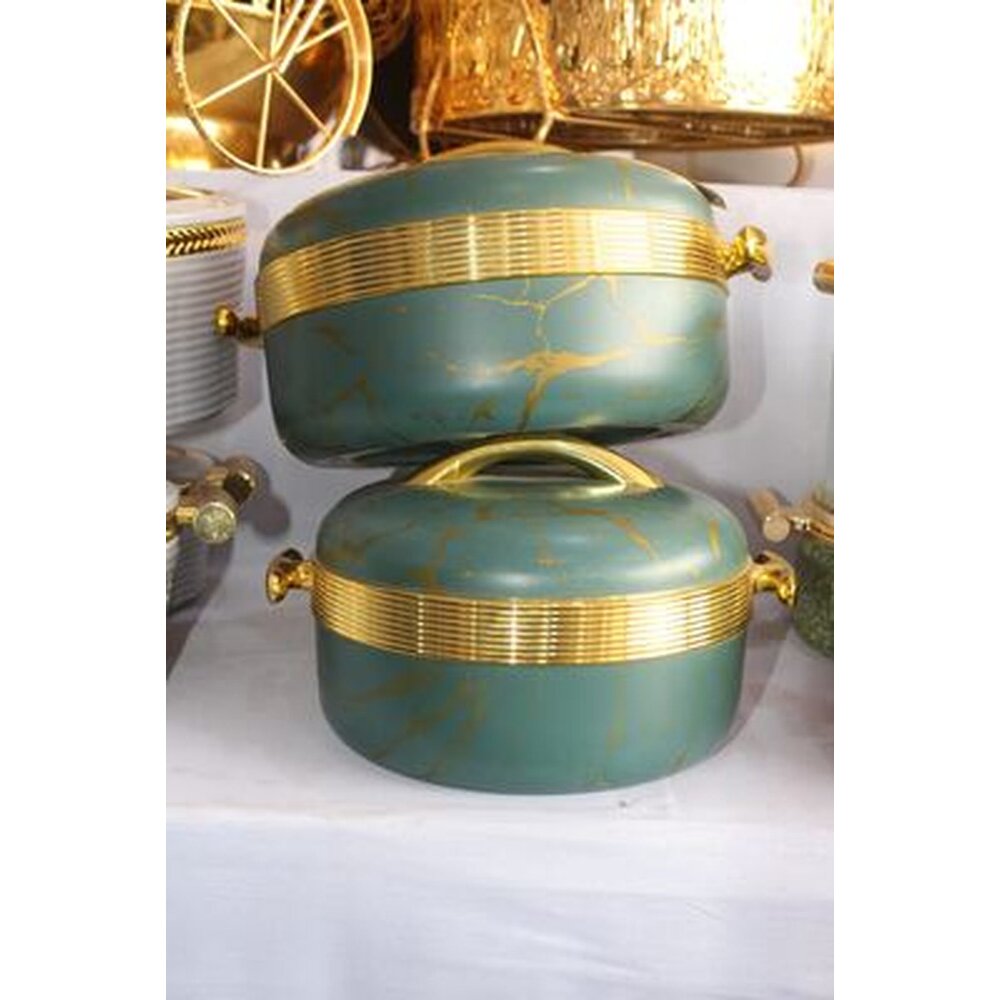 Green and gold marble insulated food warmer set