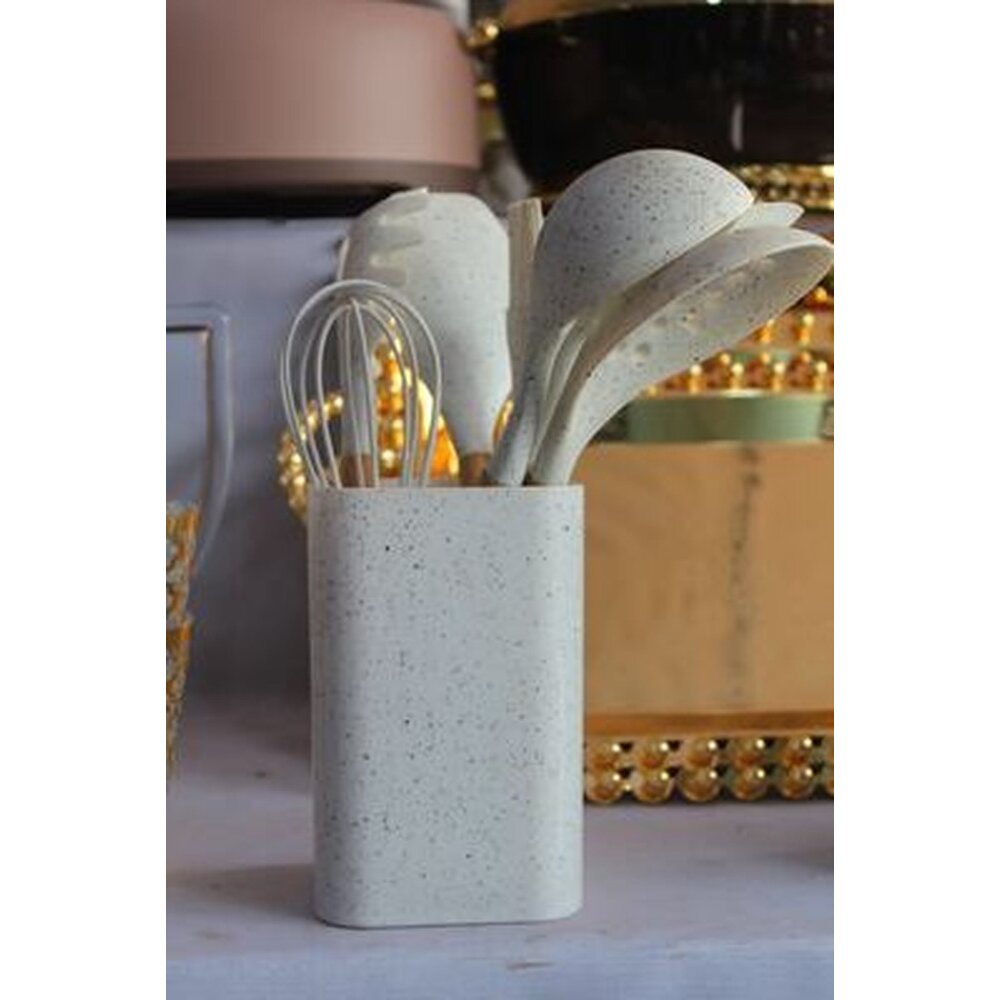 Speckled stone-effect utensil holder with silicone kitchen tool set