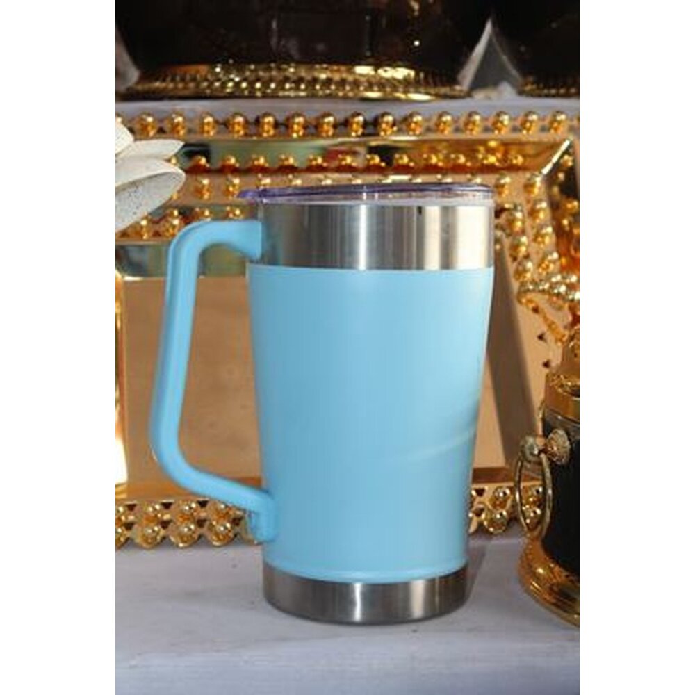 Blue insulated stainless steel water jug with handle and lid