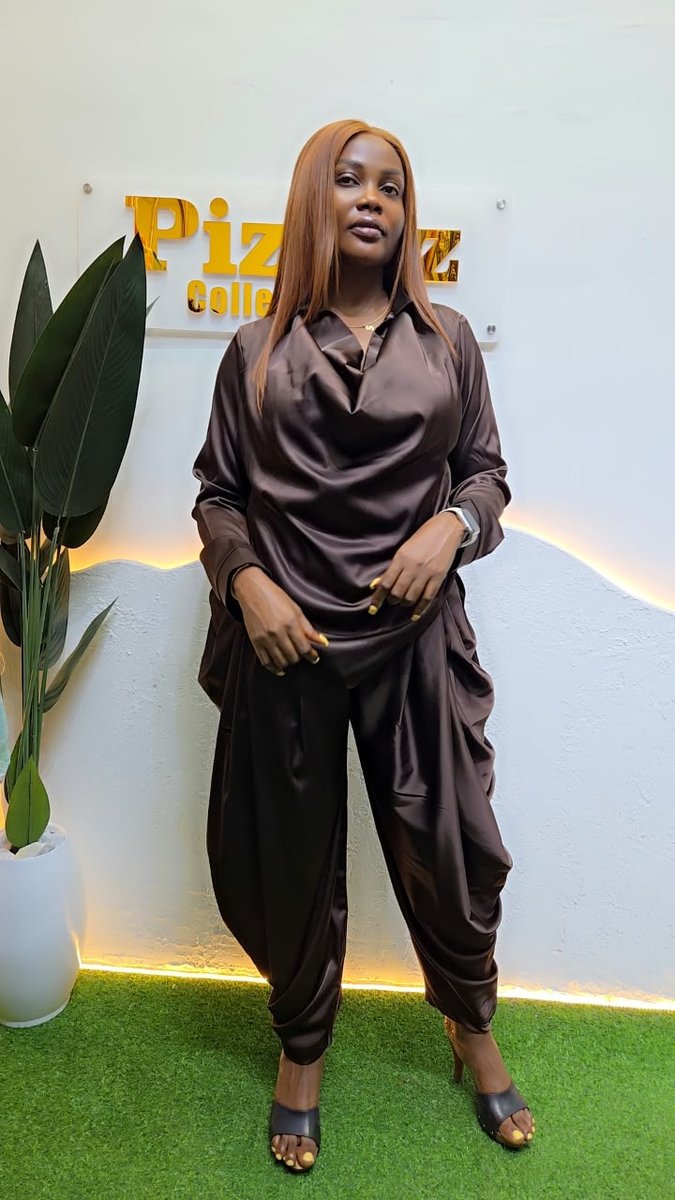 Women's chocolate brown satin two-piece set