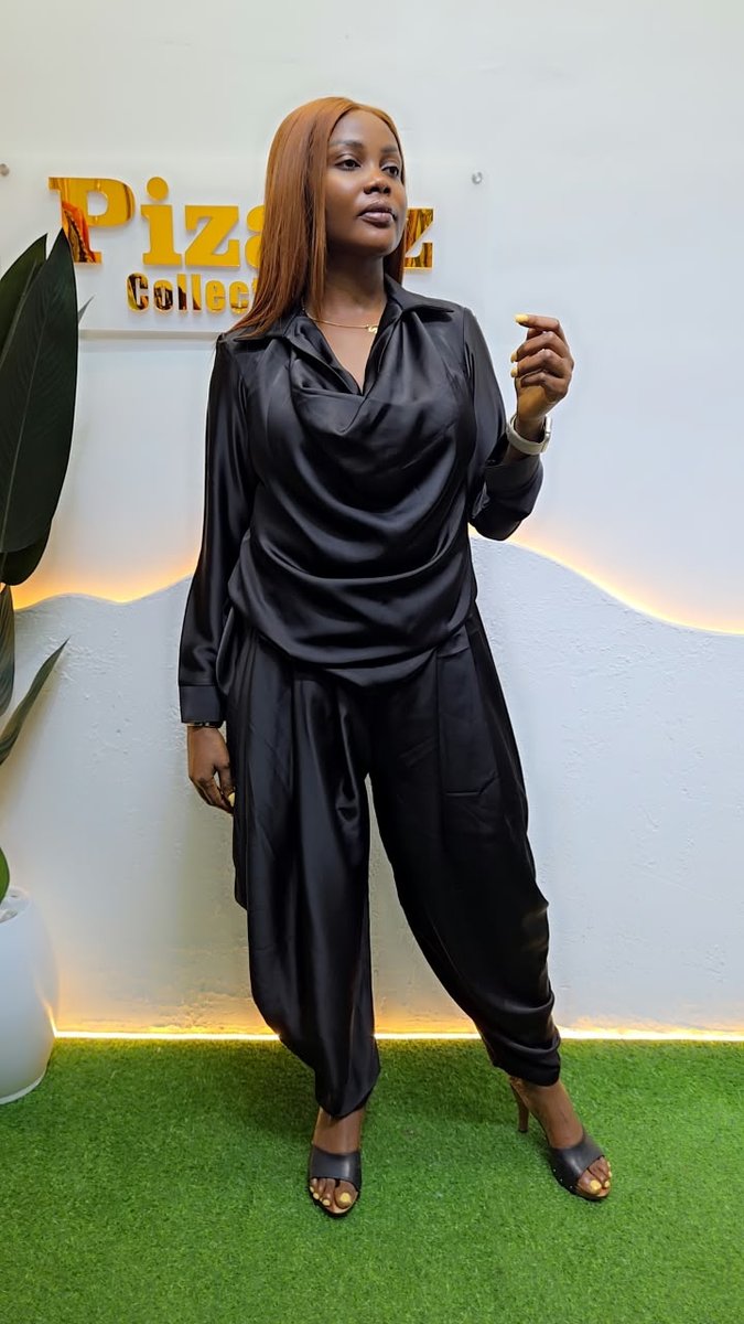 Women's black satin two-piece set