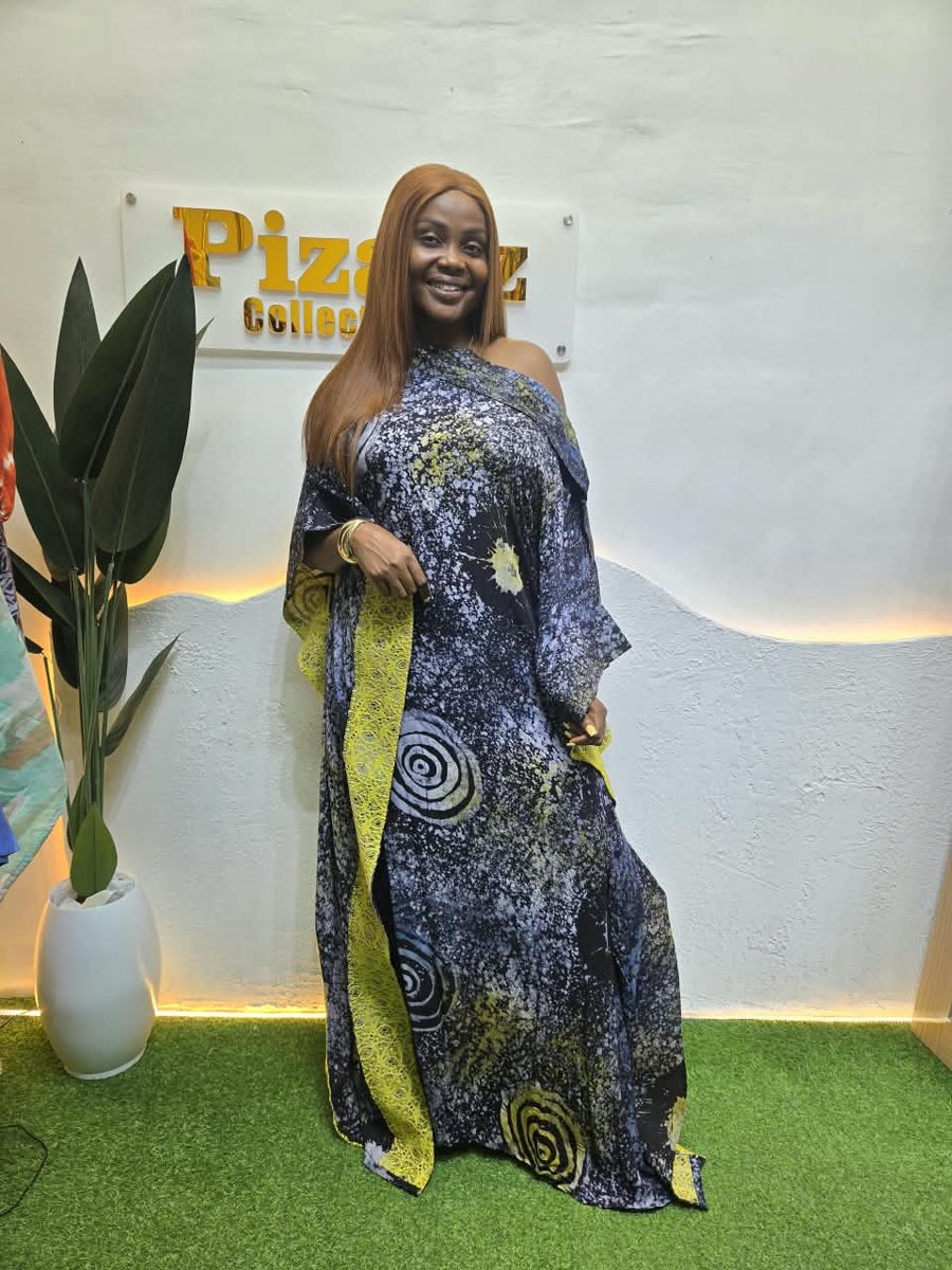 Women's navy and lime abstract-print kaftan