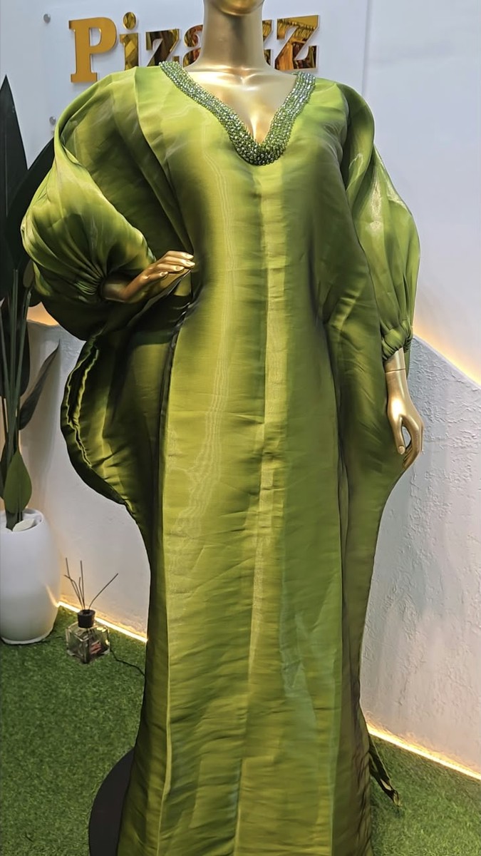 Olive Green Organza Kaftan