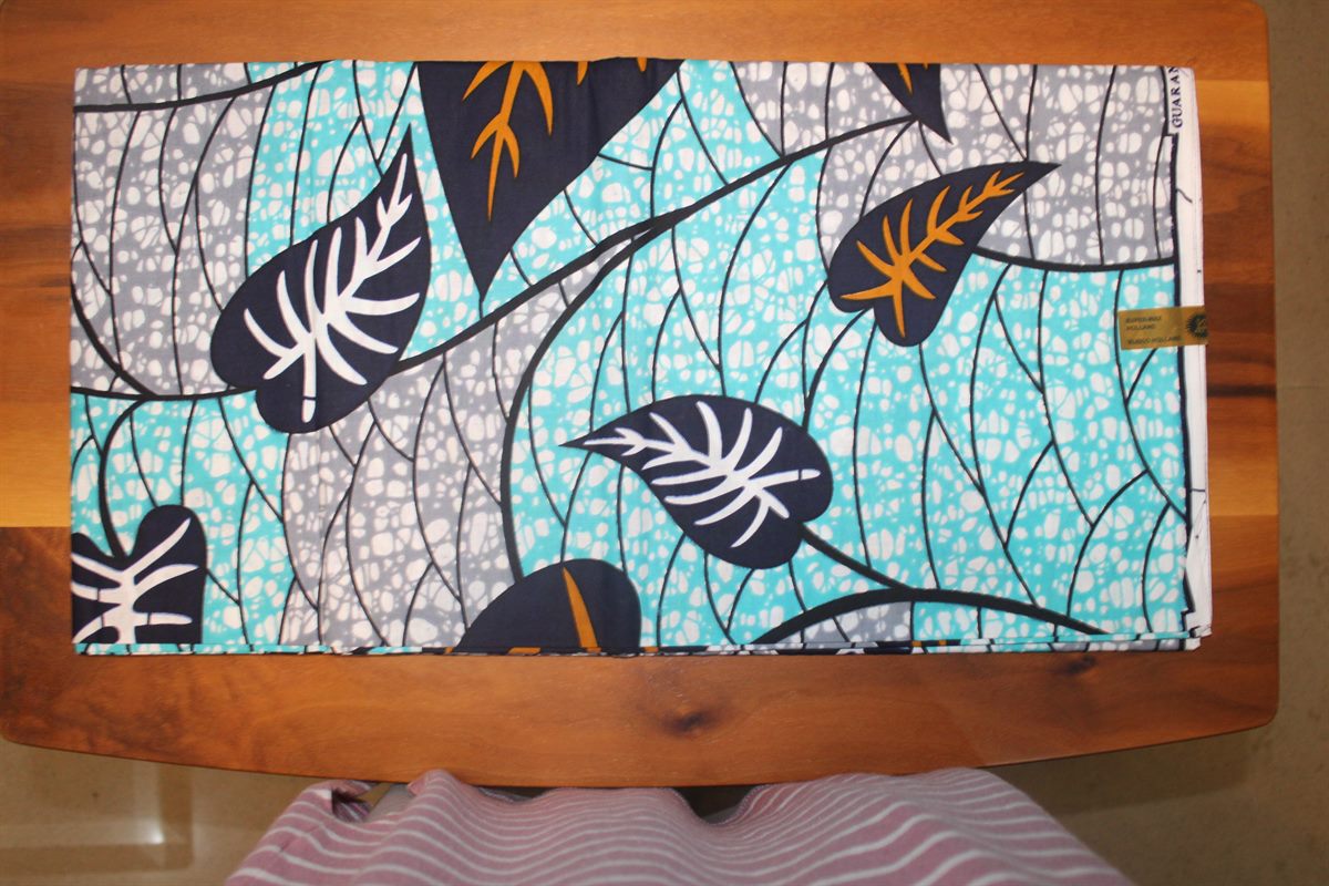 Vlisco Wax Fabric - Turquoise Leaf Print